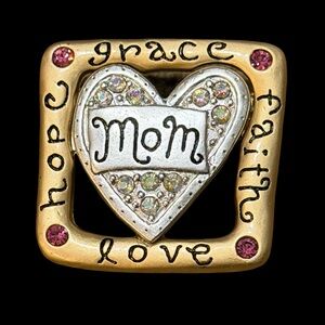 Gold and Silver 'Mom' Heart Brooch B5